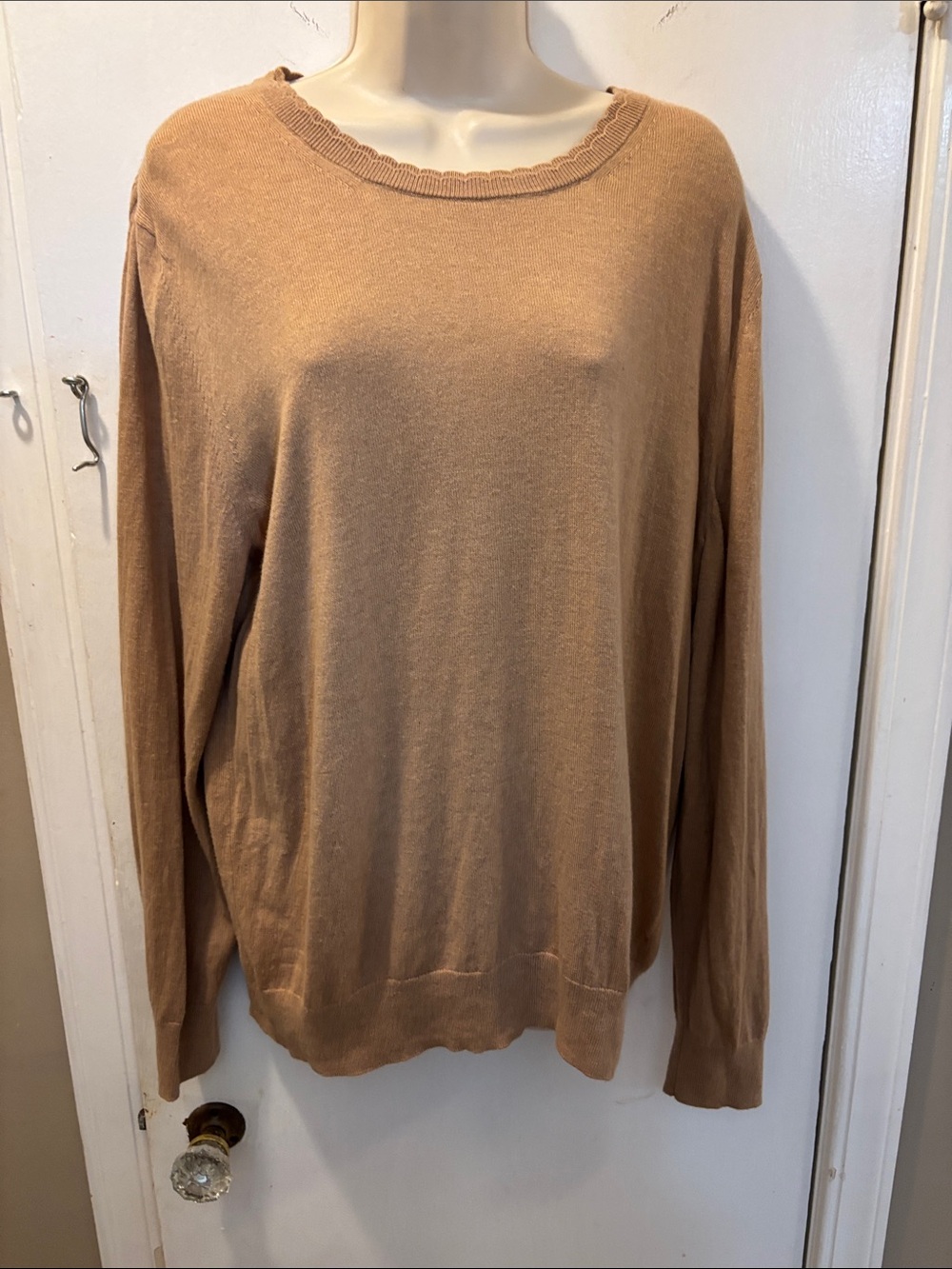 Classic Lightweight Crewneck Sweater - Camel cashmere cotton blend 26-482